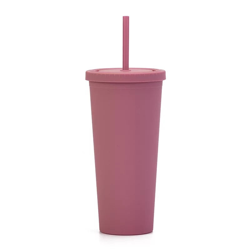 24oz BPA Free Double Walled Matte Tumbler with lid and straw