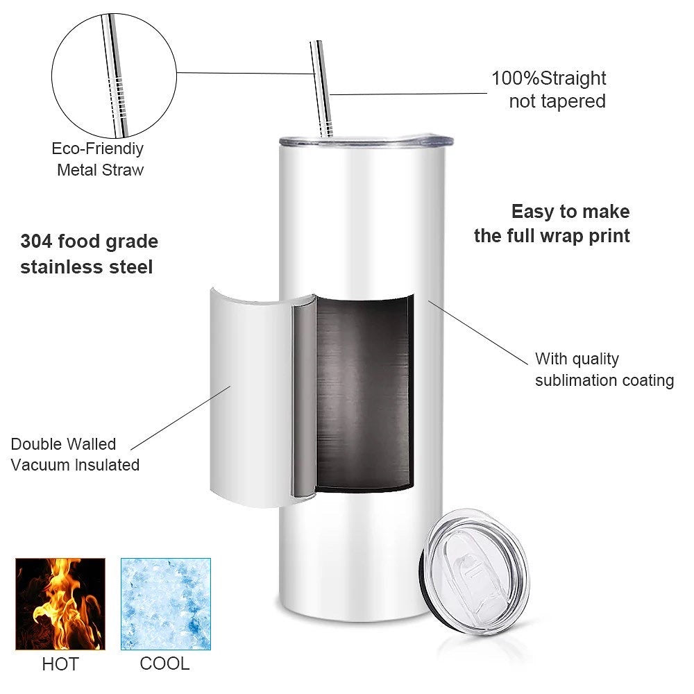 20 and 30 oz oz Sublimation Stainless Steel Tumbler with stainless steel straw