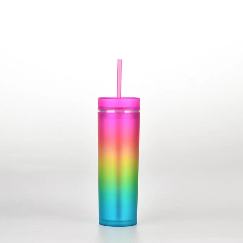16oz Double Wall Skinny Tumbler with lid and straw. Ombre/Gradient.