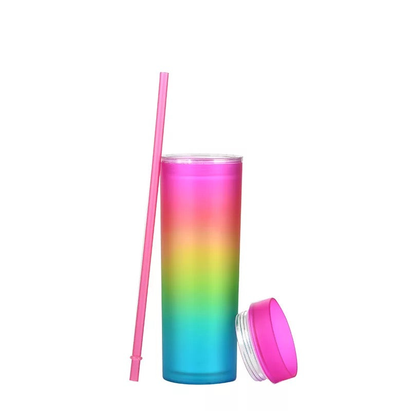 16oz Double Wall Skinny Tumbler with lid and straw. Ombre/Gradient.