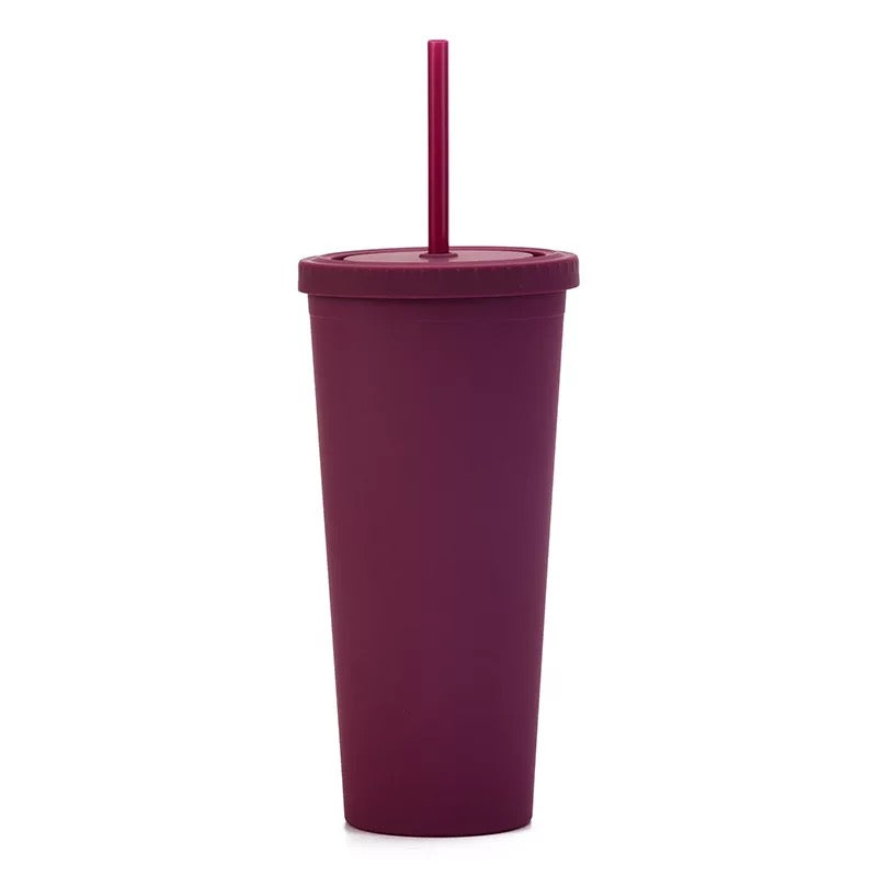 24oz BPA Free Double Walled Matte Tumbler with lid and straw